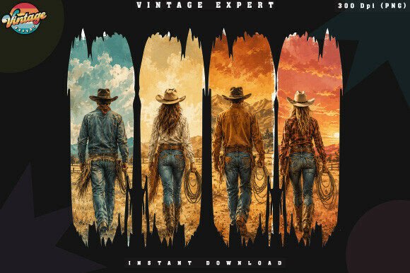 Download Vintage Western Cowboy Sunset Scene PNG - Scene Collection