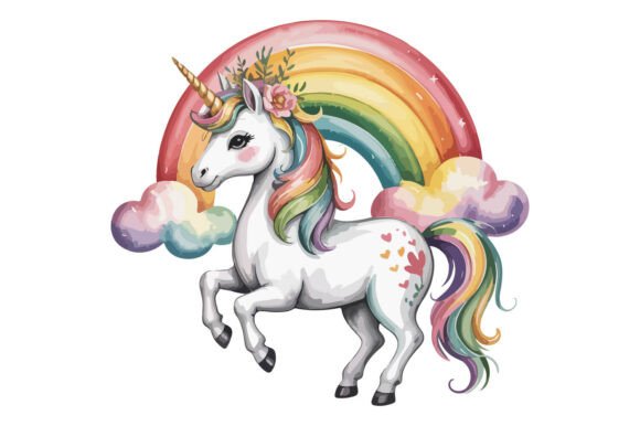 Download Cute Rainbow Unicorn PNG Clipart Design - Premium Resources