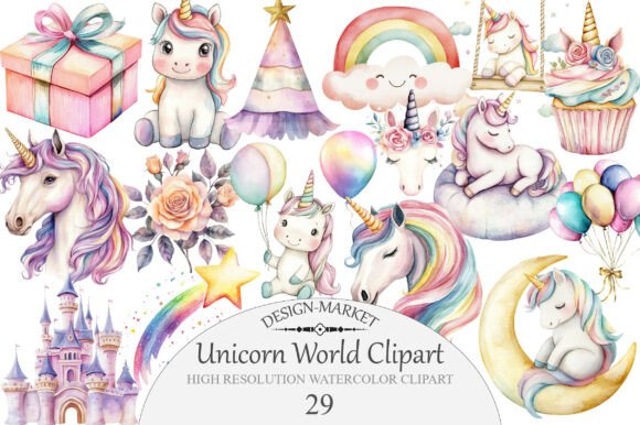 Download Watercolor Unicorn World Clipart - Premium Bundle